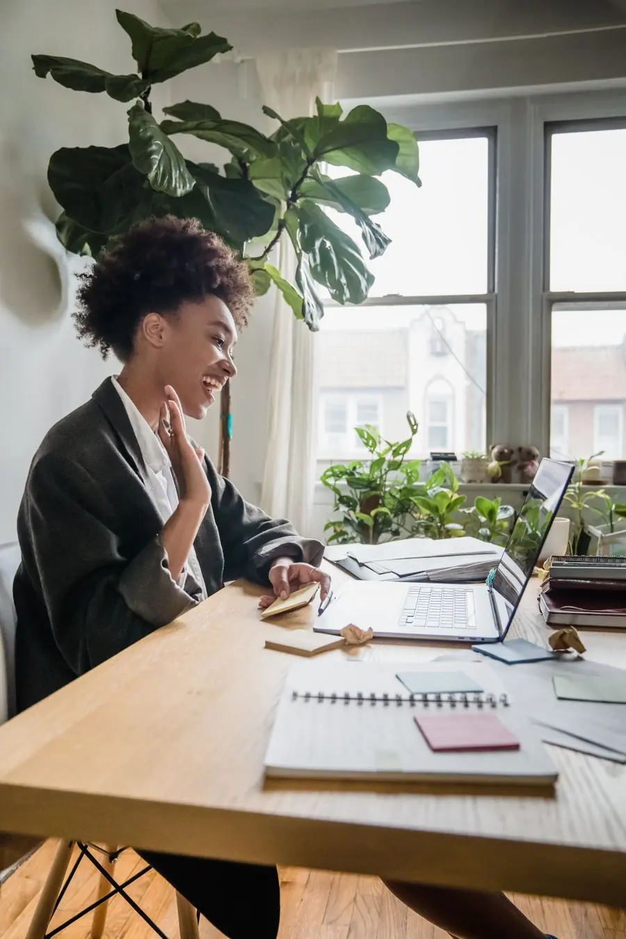 Smiling client on a video call consultation